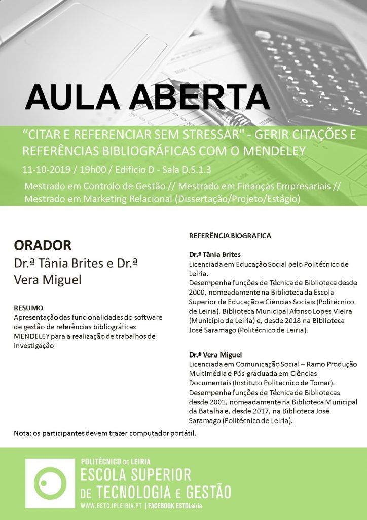 ESTG Aula Aberta MENDELEY (11-10-2019)