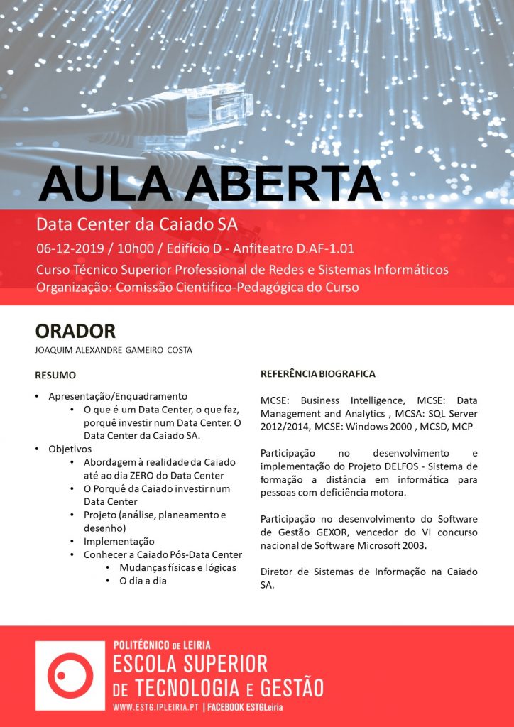 Cartaz Aula Aberta TeSP RSI Data Center Caiado - 6.12.2019